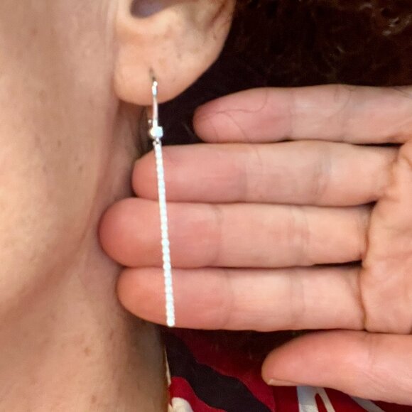 14k White Gold Diamond Matchstick Dangles - Picture 2 of 4